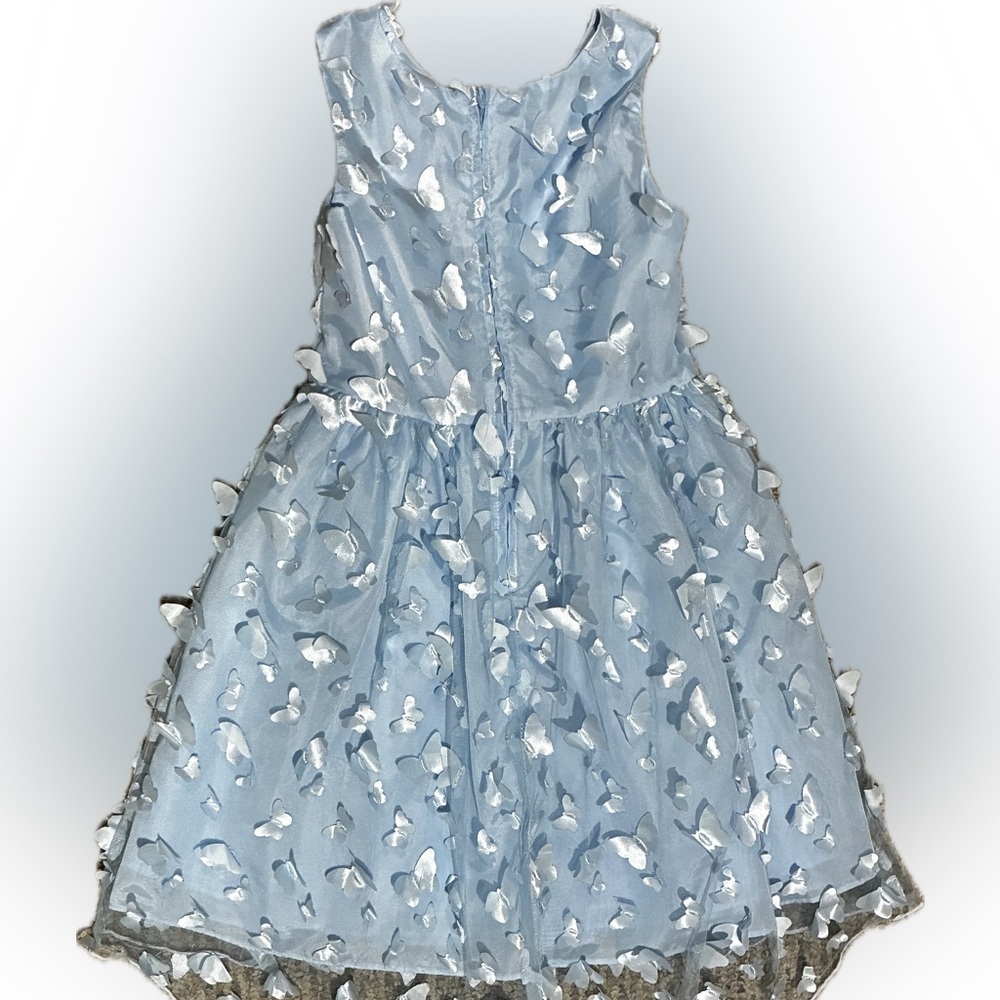 Rare Editions Light Blue Butterfly Dress with small train - Picture 2 of 3